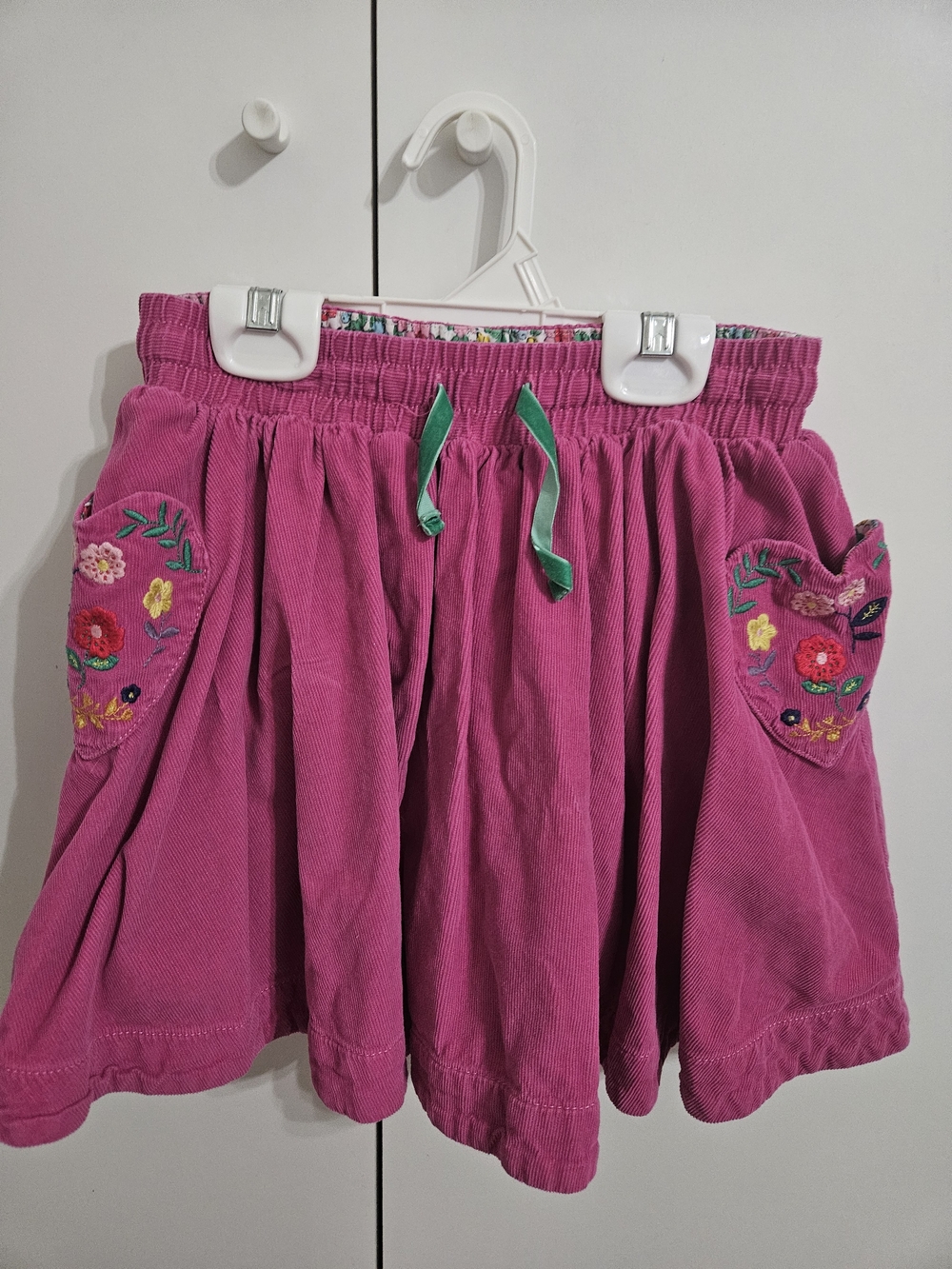 Mini Boden Pink Corduroy Skirt with Floral Heart Pockets